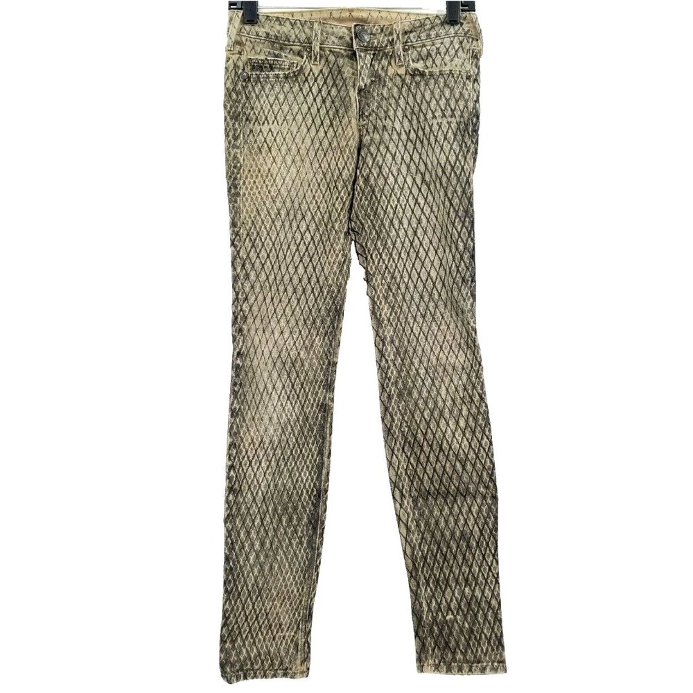 True Religion Halle Skinny Jeans Stretch Size 25 Tan Black Diamond Snake Mojave